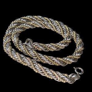 Vintage Two Tone Gold Silver Twisted Rope Chain Necklace 18 Inch Spring Clasp